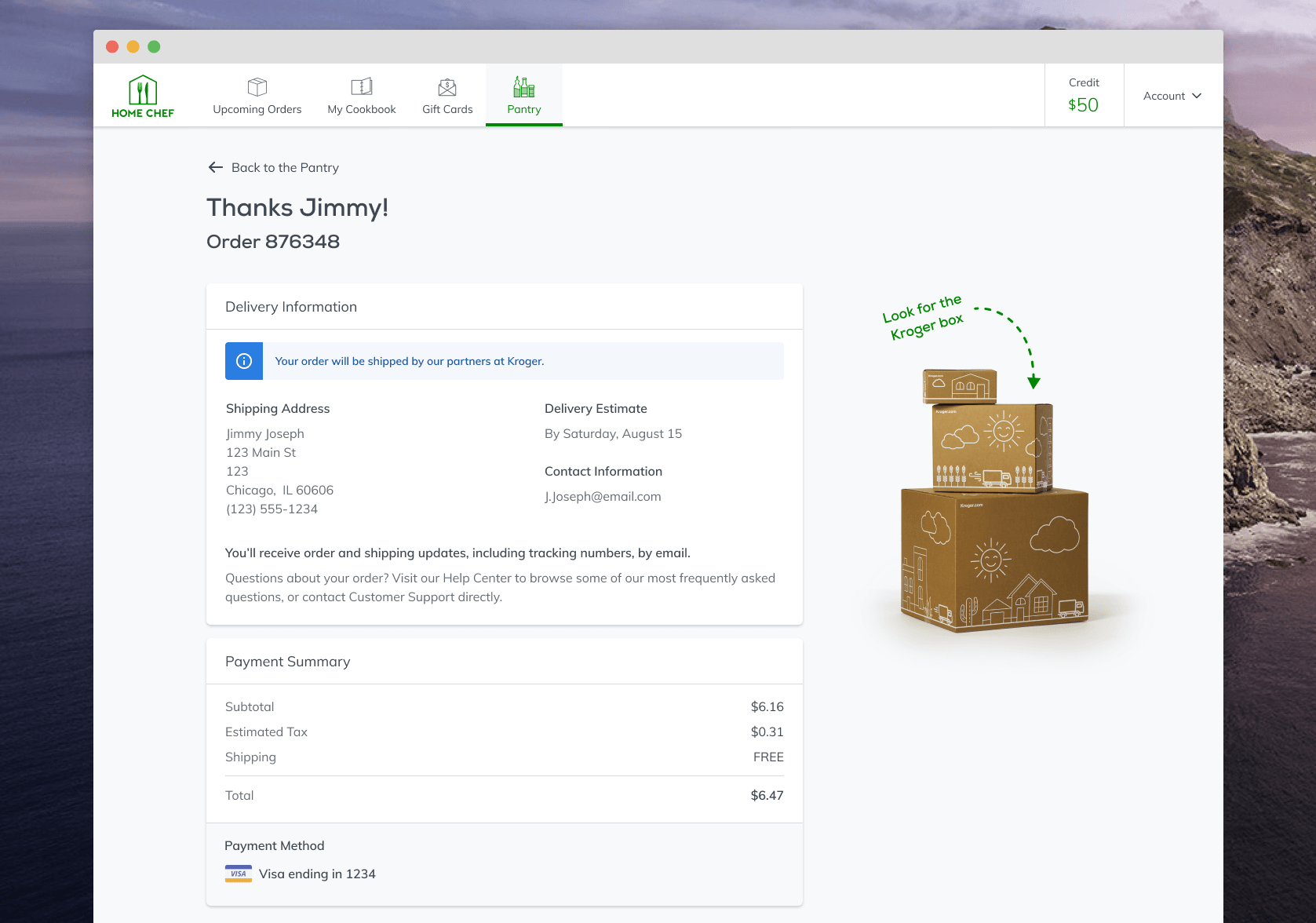 Order confirmation screen image